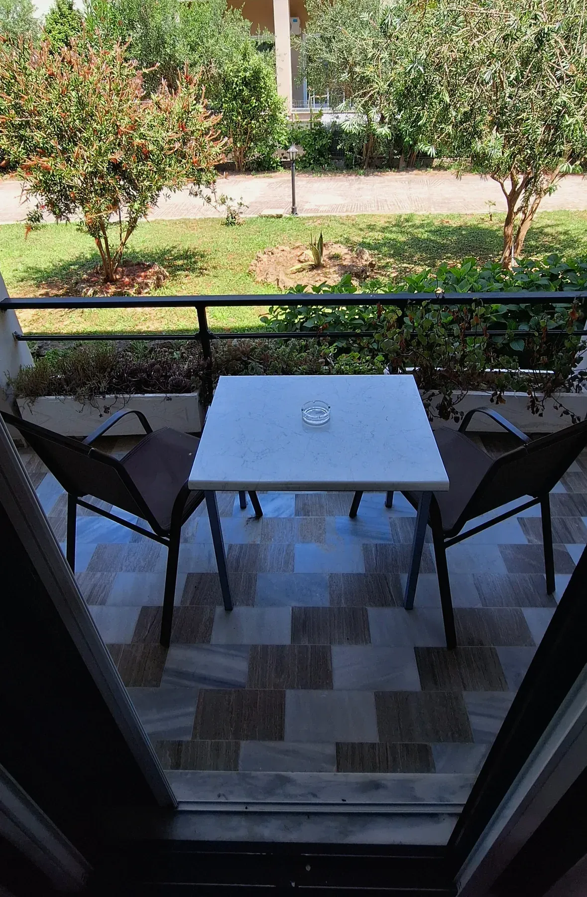 Furnished balcony in Apartment 3 at Antzela Apartments