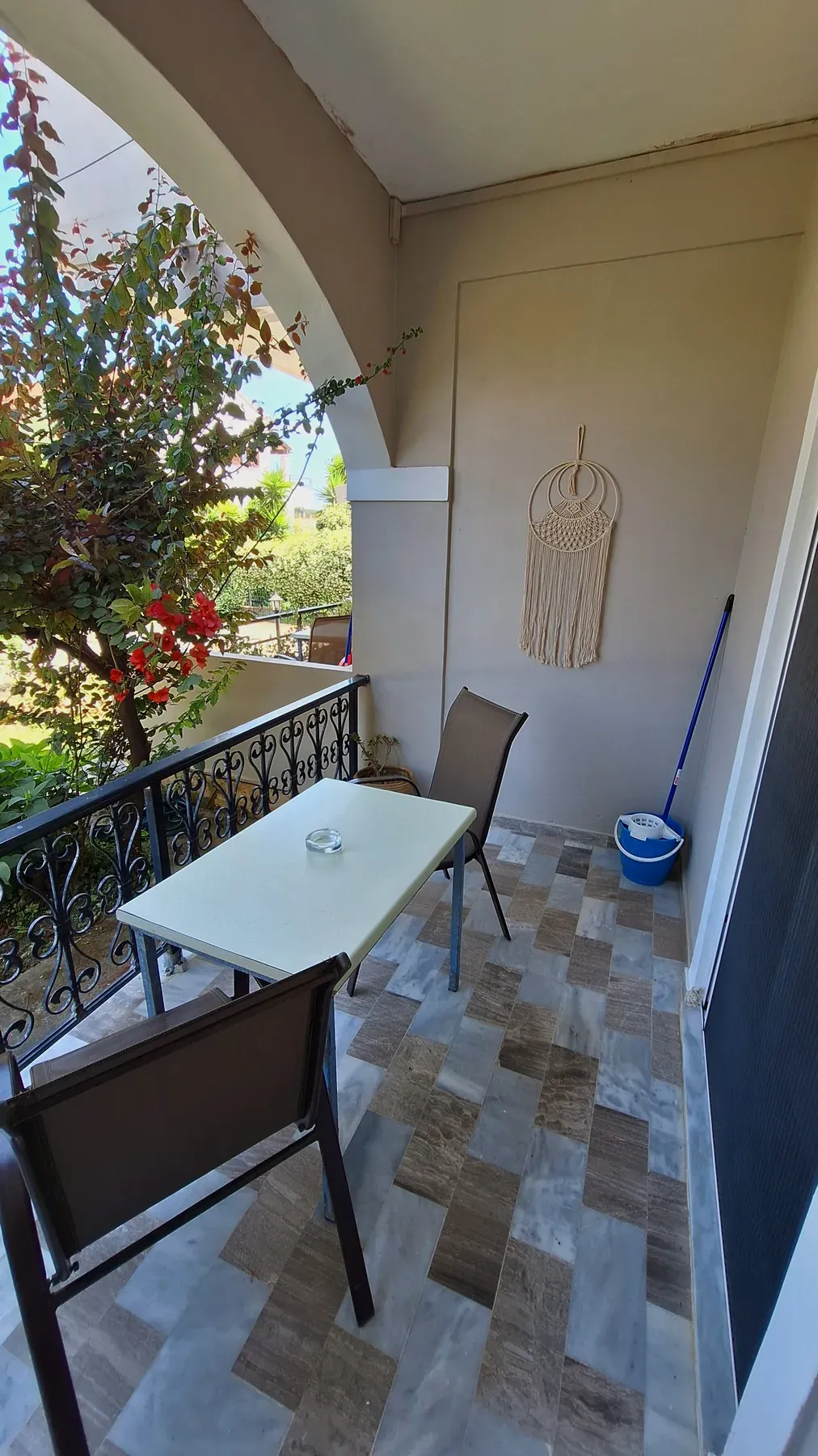 Furnished balcony in Apartment 4 at Antzela Apartments