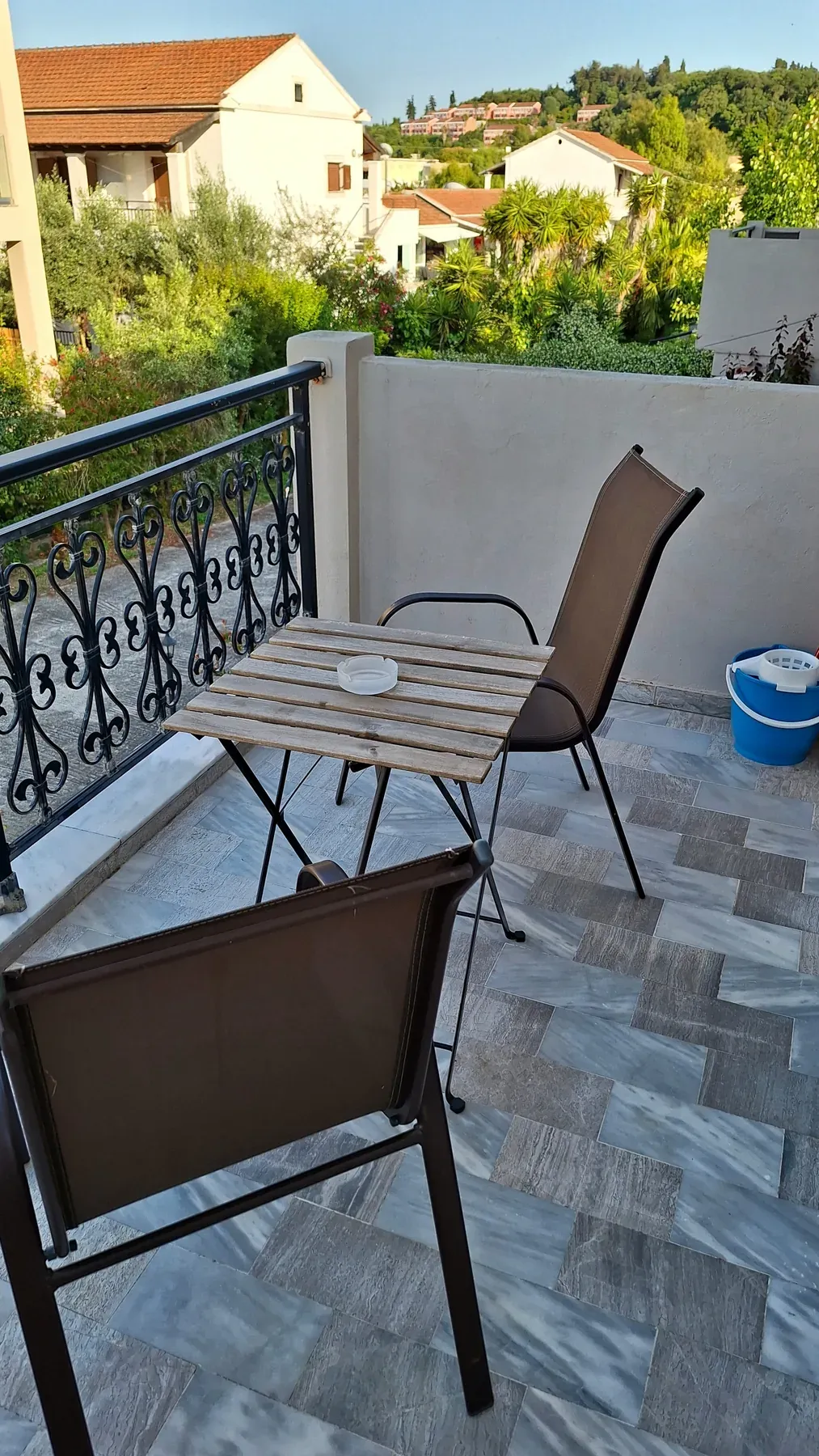 Furnished balcony in Apartment 6 at Antzela Apartments