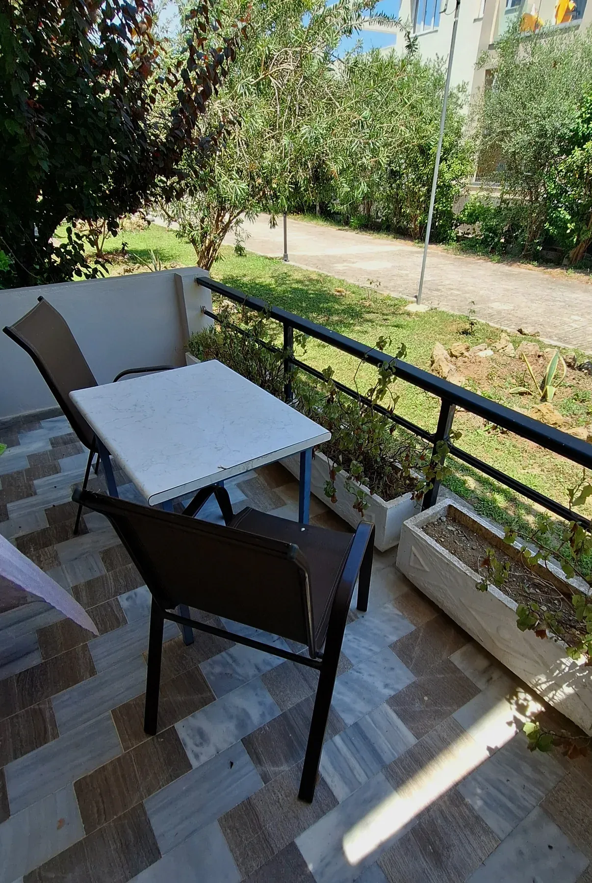 Furnished balcony in Apartment 5 at Antzela Apartments