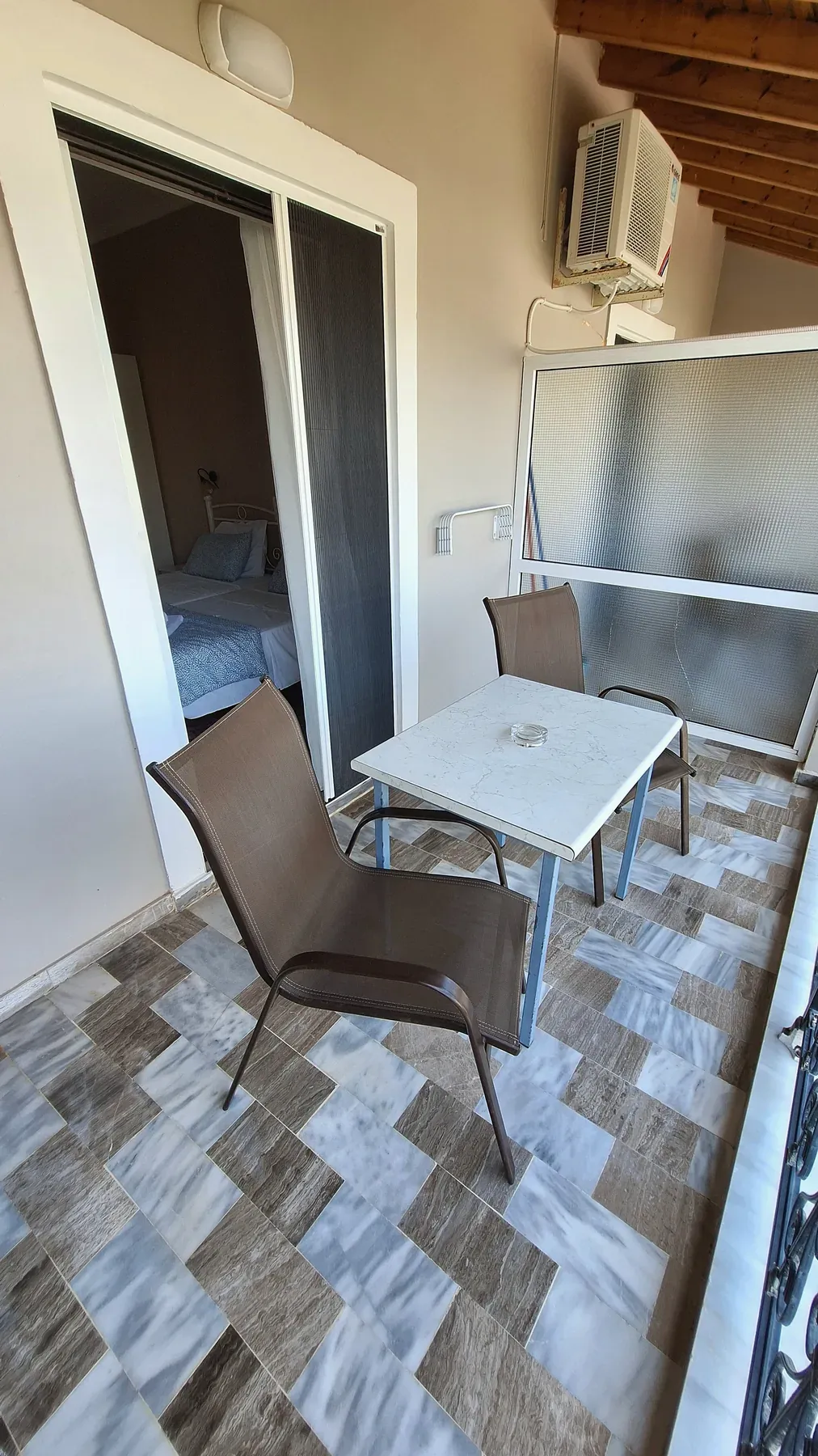 Furnished balcony in Apartment 8 at Antzela Apartments