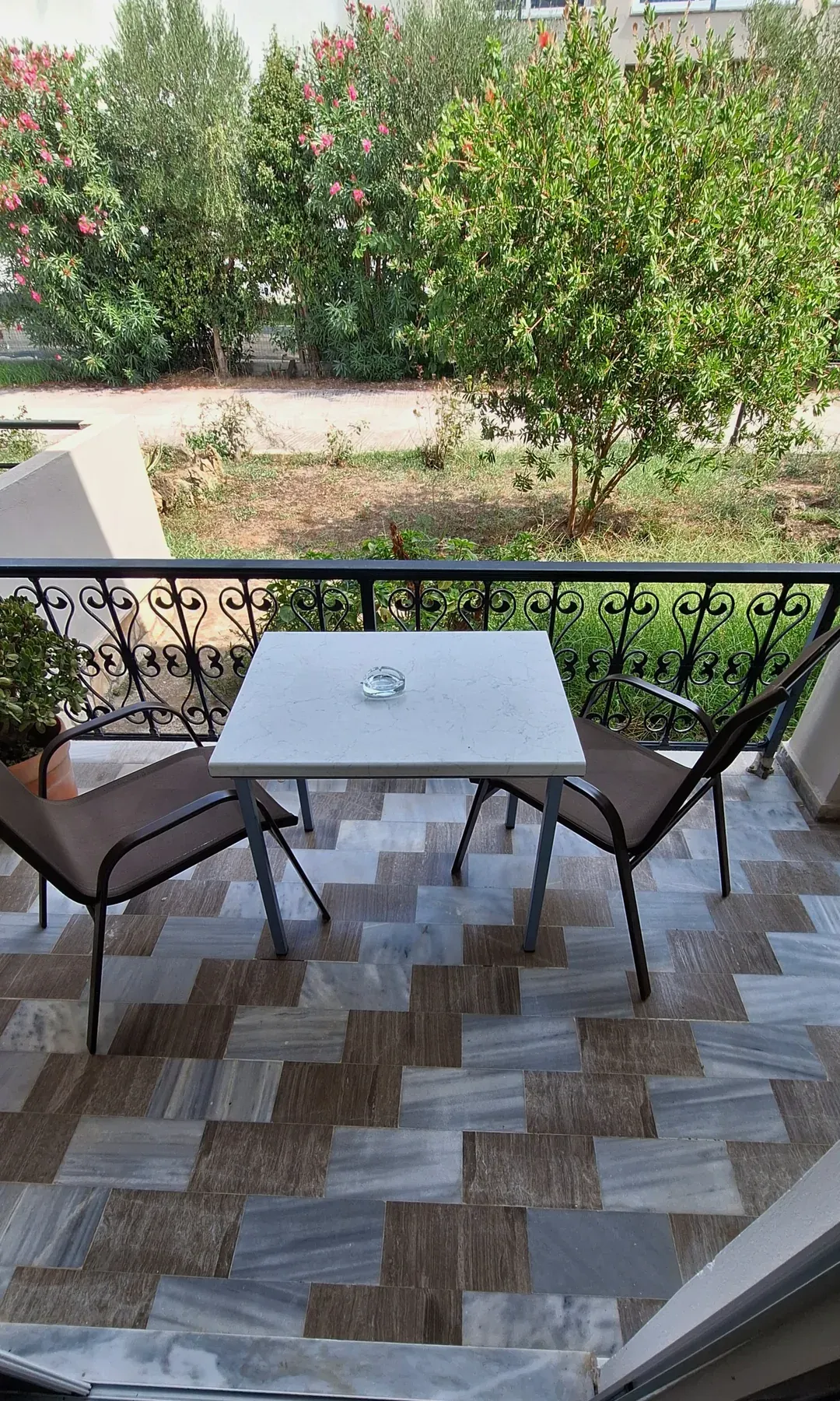 Furnished balcony in Apartment 2 at Antzela Apartments