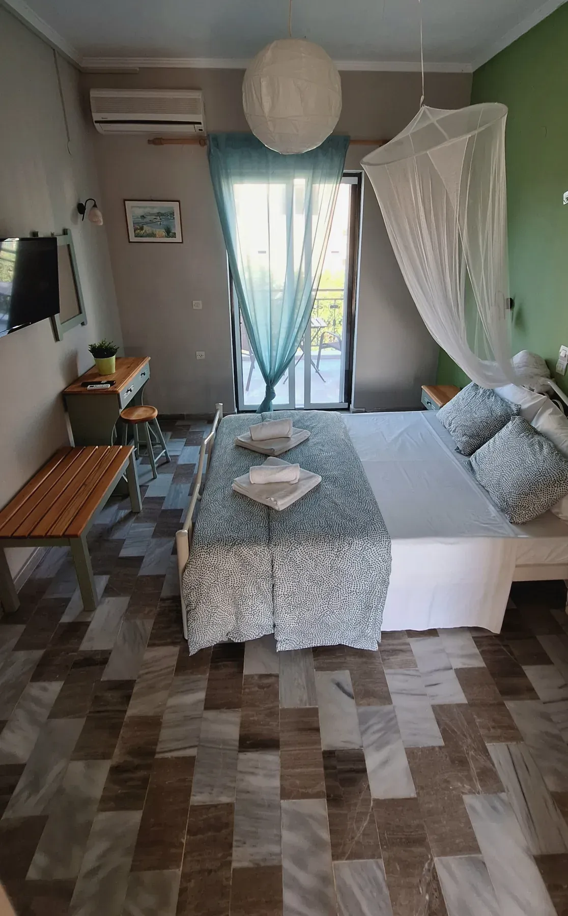 Sleeping area in Apartment 6 at Antzela Apartments